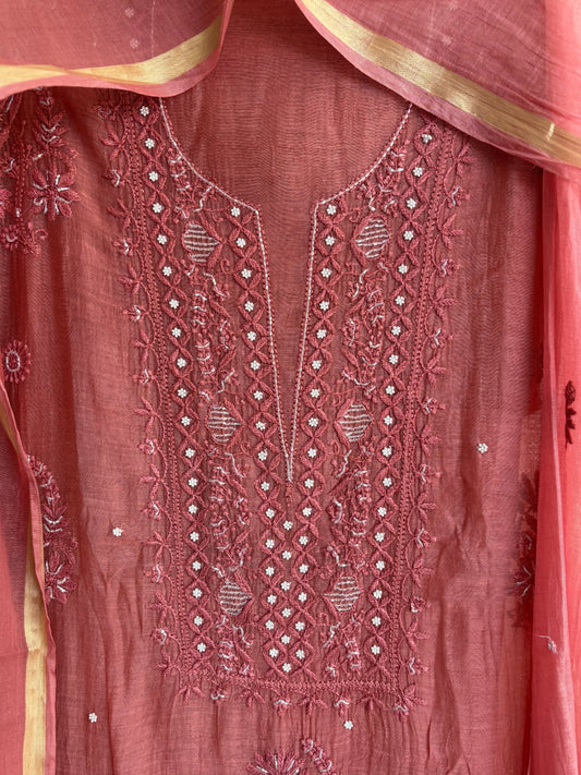 Lucknowi Chikankari Thread Work and Boota Work in Mul Chanderi add on Pearl Work and Cut Dana