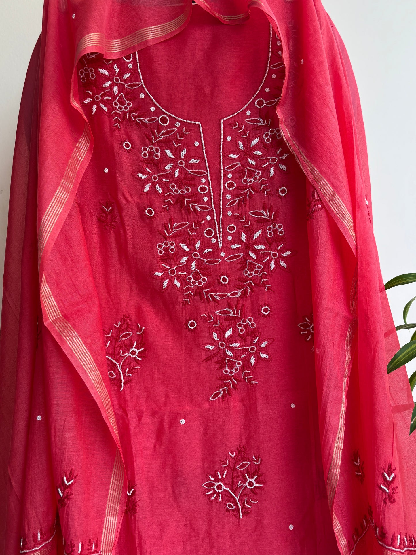 Lucknowi Chikankari Thread Work and Boota Work in Mul Chanderi add on Pearl Work and Cut Dana