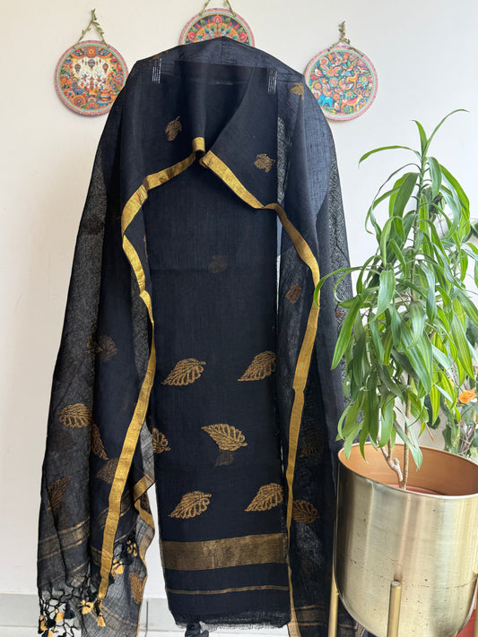 Pure Linen Handwoven Jamdani Kurta and Dupatta Set, Article No. 4 - front view [4]