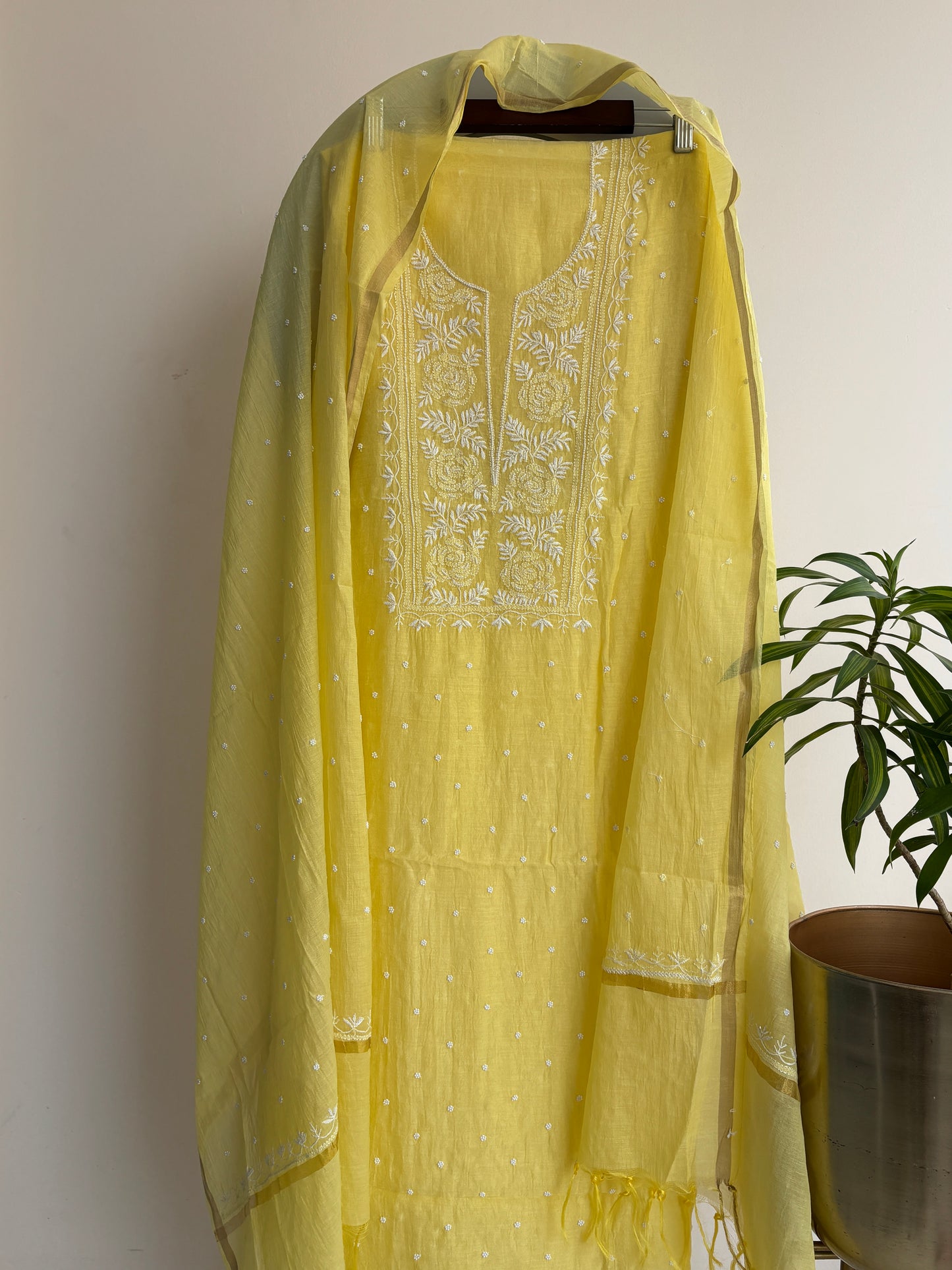 Lucknowi Chikankari Thread Work in Mul Chanderi add on Pearl Work