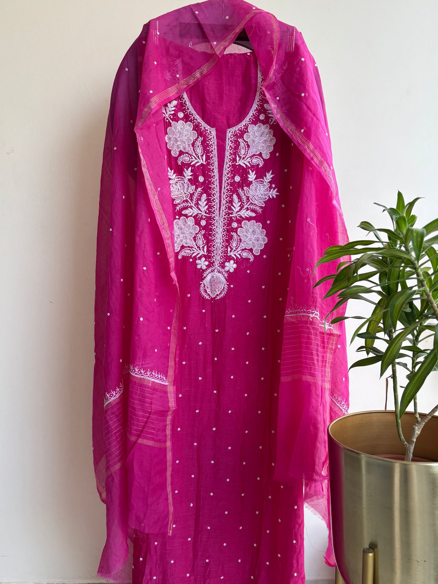 Lucknowi Chikankari Thread Work in Mul Chanderi add on Pearl Work and Cut Dana