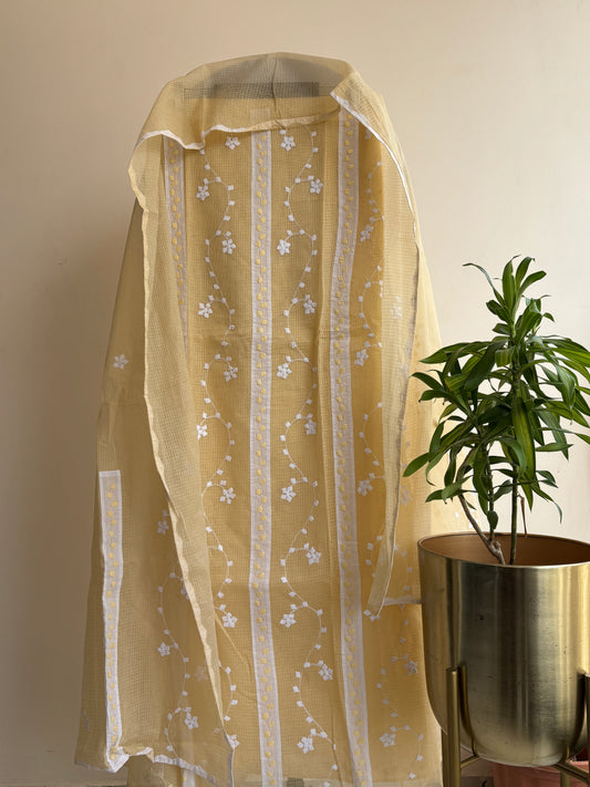 Aligarh's Tradional handcrfted Phoolpatti (applique)- White Patti with Colorfull Base