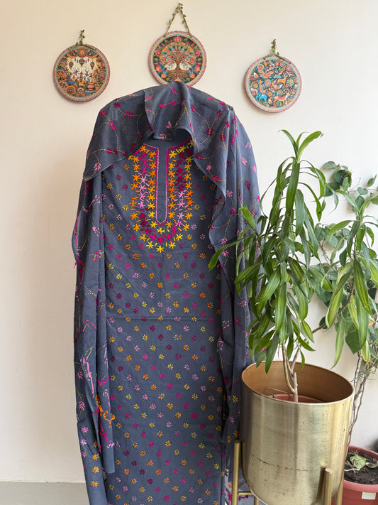 Bengal Handloom Star Pattern Pure Cotton Kantha Embroidered Suit Set