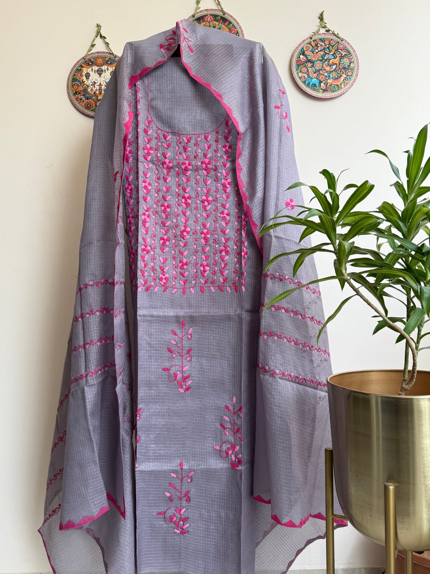 Aligarh's Tradional handcrfted Phoolpatti (applique)- Colored Base with Muliticolor Phoolpatti