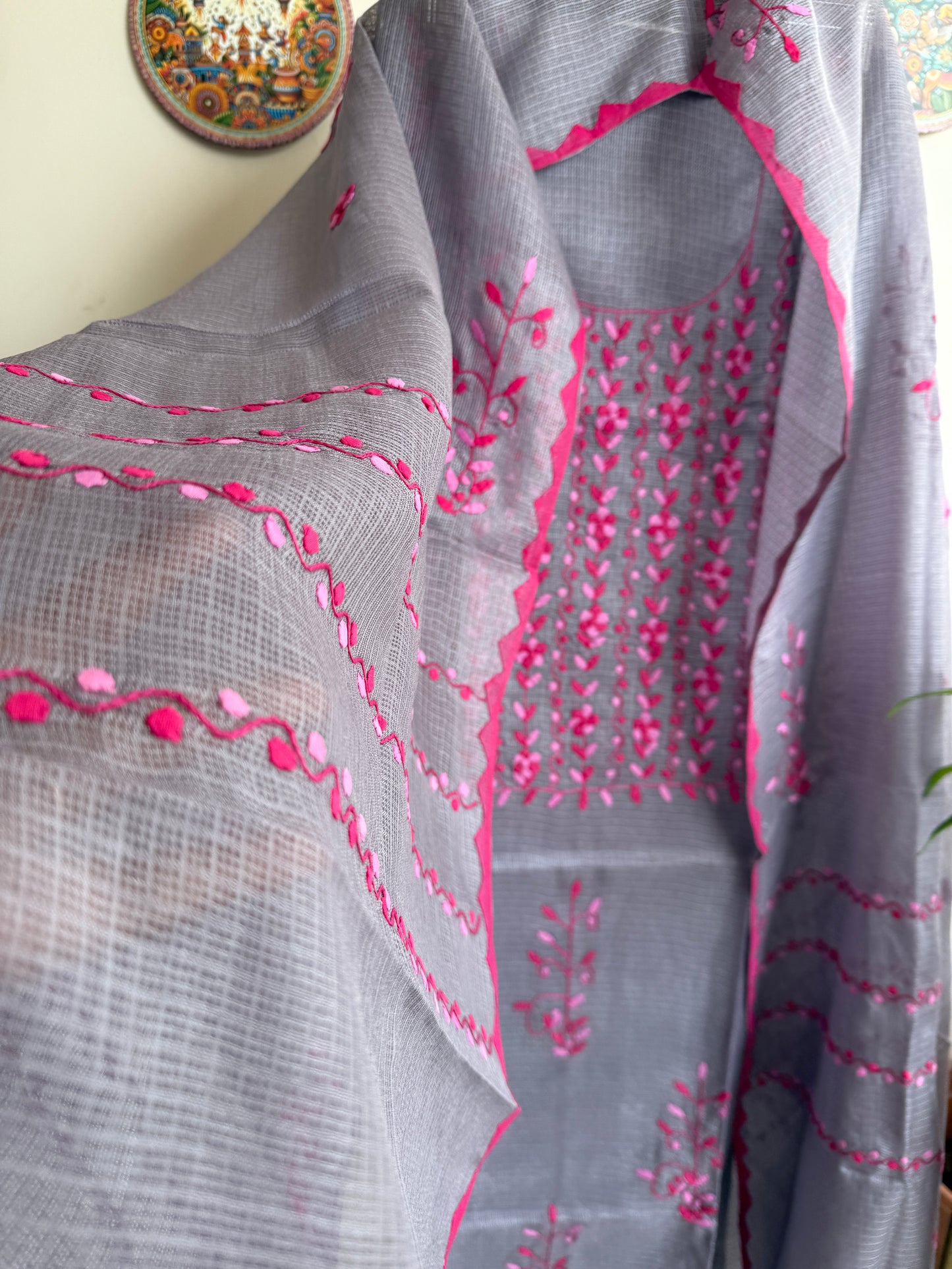 Aligarh's Tradional handcrfted Phoolpatti (applique)- Colored Base with Muliticolor Phoolpatti