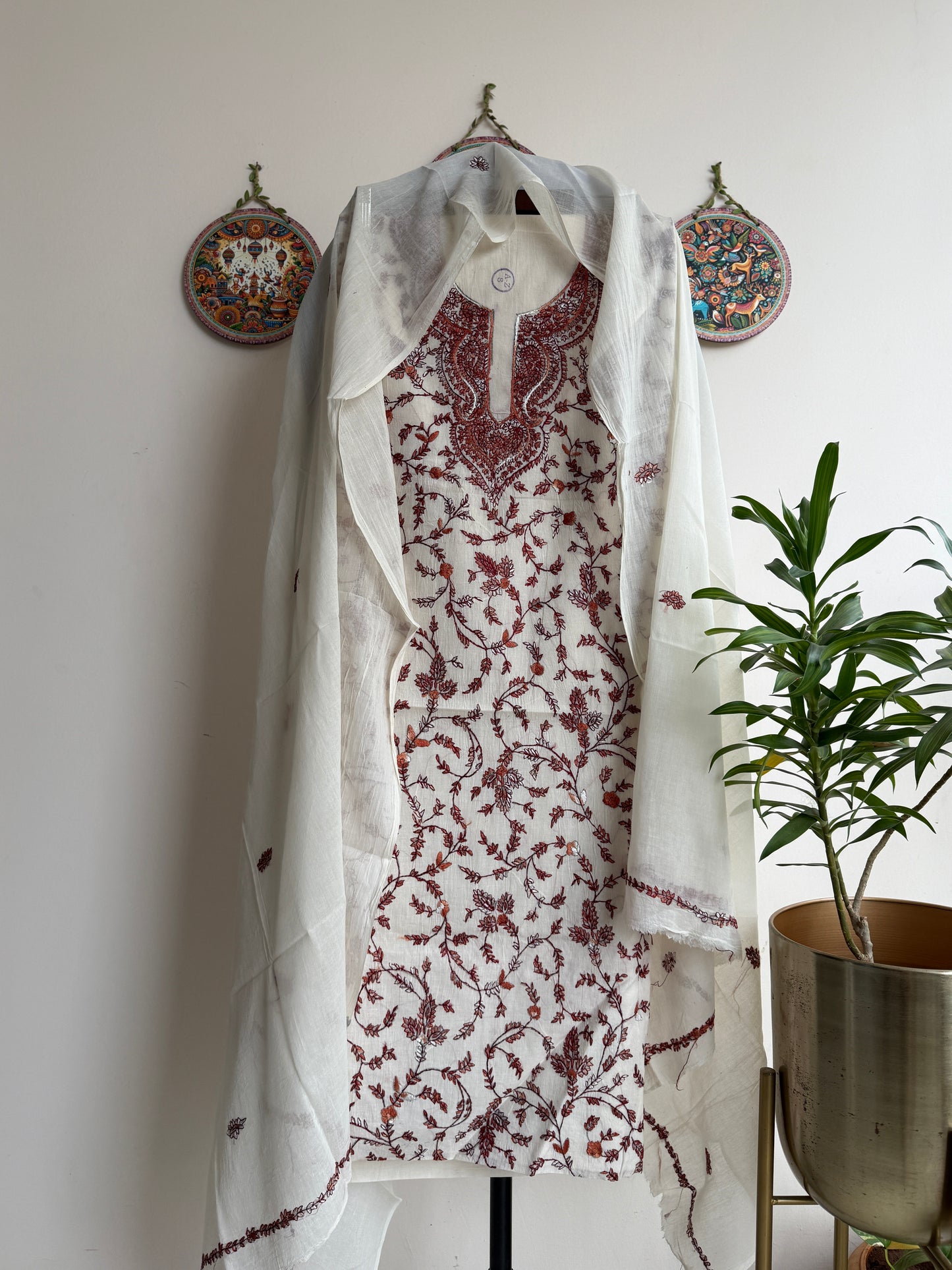 Bengal Handloom- Kashmiri Work Pure Cotton Embroidered Suit Set