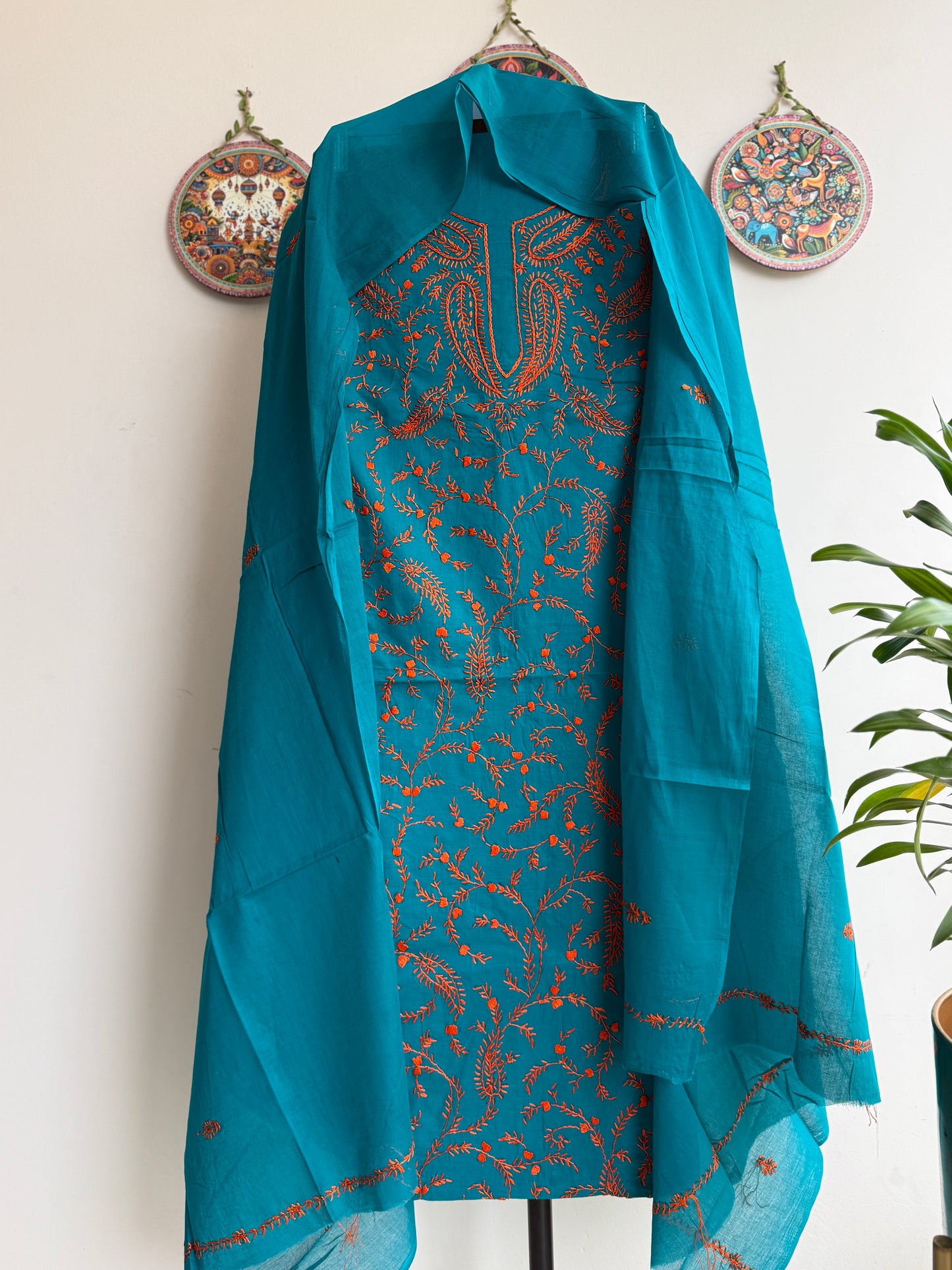 Bengal Handloom- Kashmiri Work Pure Cotton Embroidered Suit Set