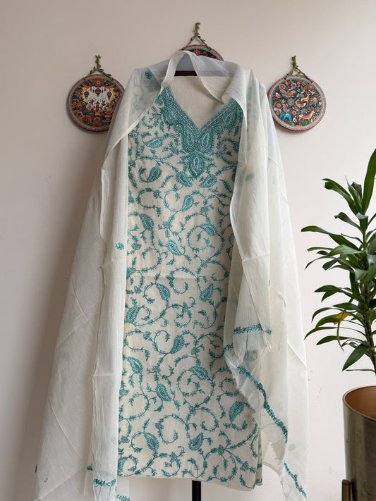 Bengal Handloom- Kashmiri Work Pure Cotton Embroidered Suit Set