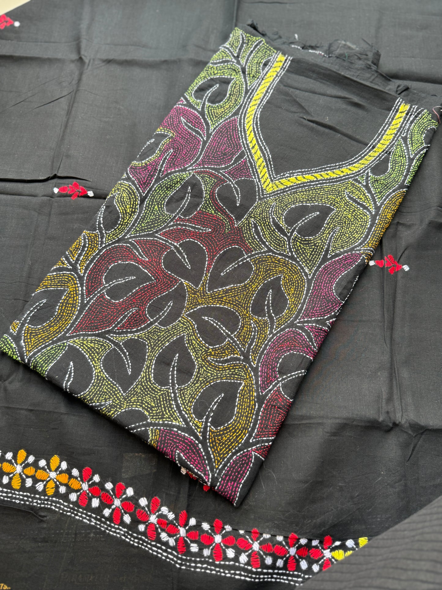 Bengal Handloom- Reverse Kantha Pure Cotton Embroided Suit Set