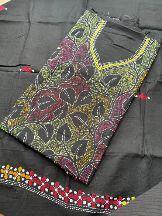 Bengal Handloom- Reverse Kantha Pure Cotton Embroided Suit Set