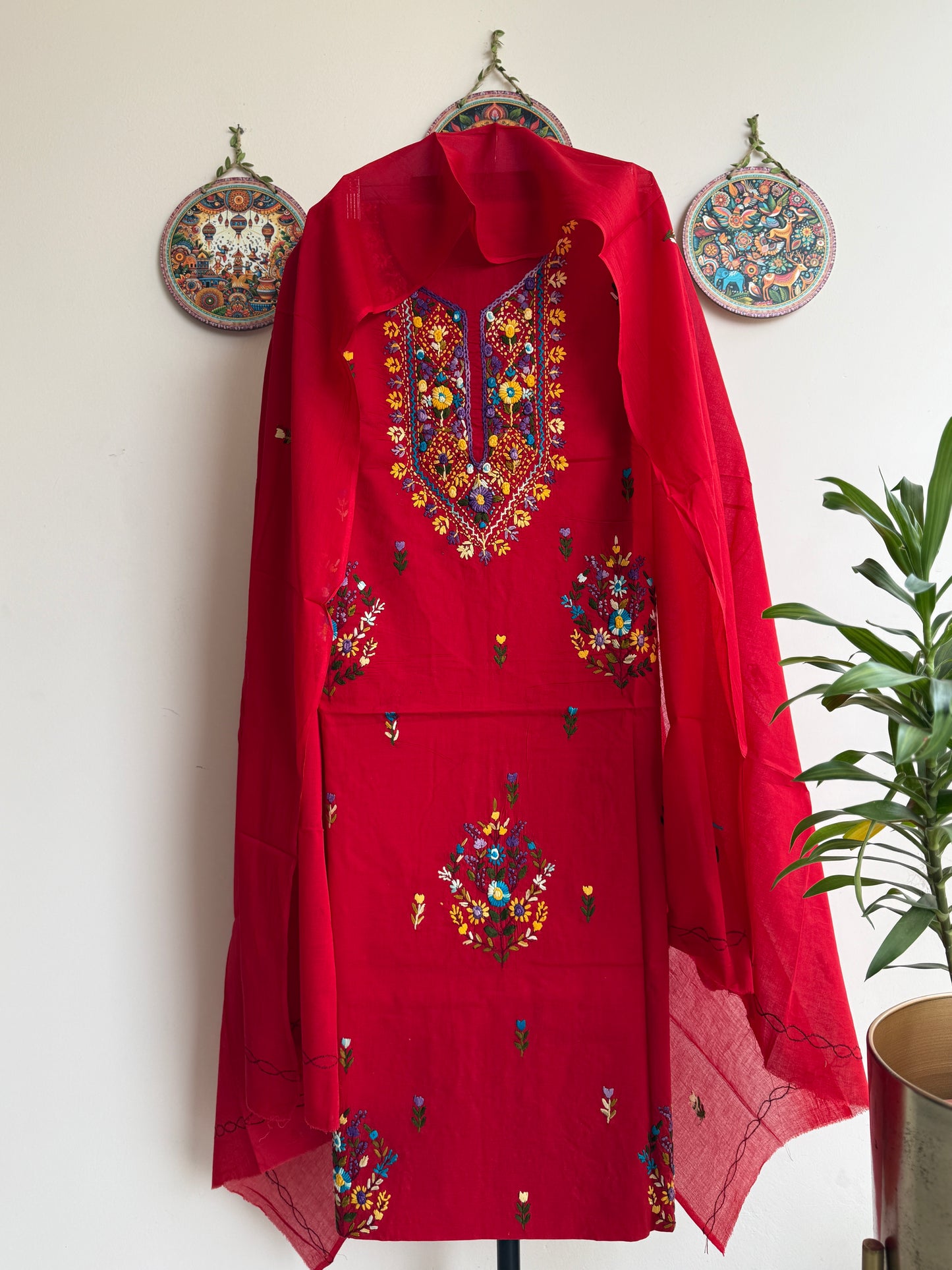 Bengal Handloom-🌸 French Knot & Kashmiri Hand Embroidered Cotton Set 🌸