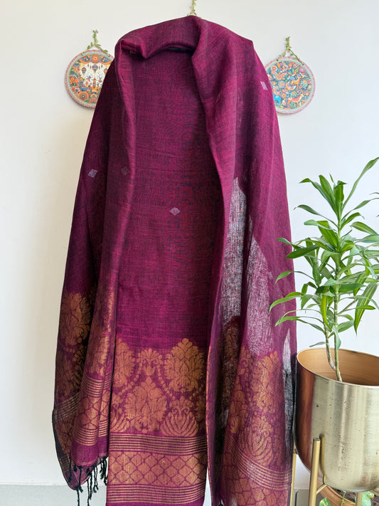 Jamdani- ✨ Pure Linen Jamdani Weaving Kurta & Dupatta Set ✨