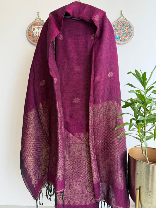 Jamdani- ✨ Pure Linen Jamdani Weaving Kurta & Dupatta Set ✨