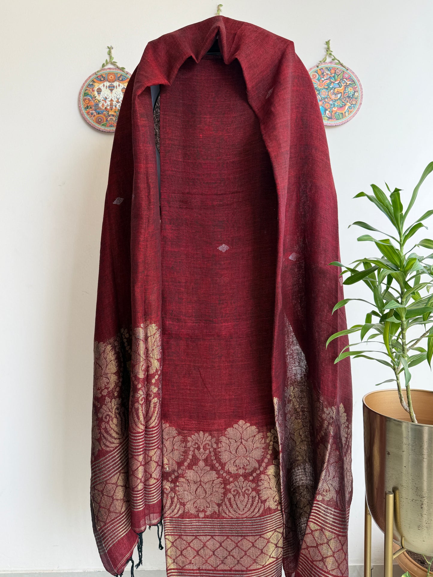 Jamdani- ✨ Pure Linen Jamdani Weaving Kurta & Dupatta Set ✨