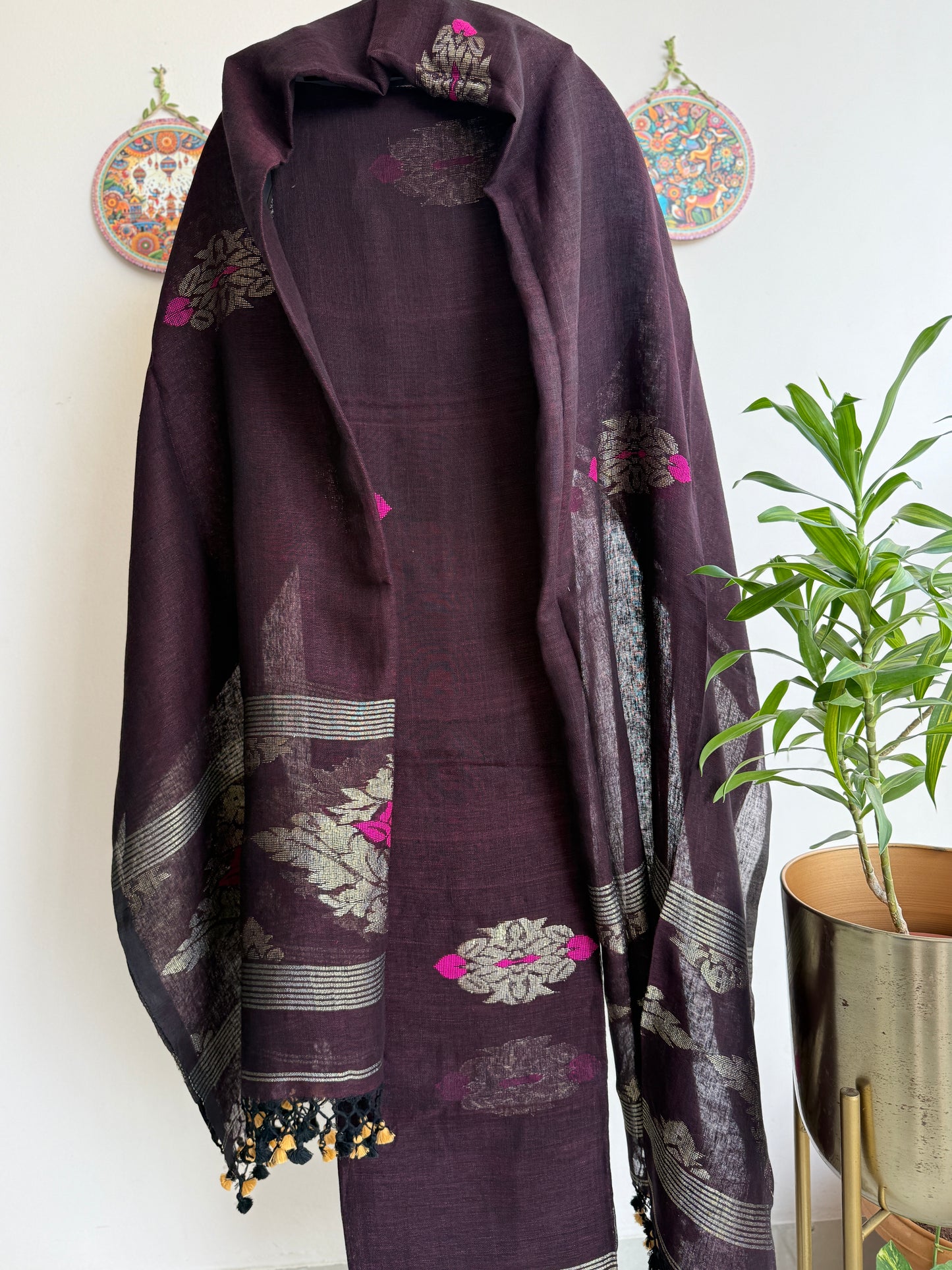 Jamdani- ✨ Pure Linen Jamdani Weaving Kurta & Dupatta Set ✨