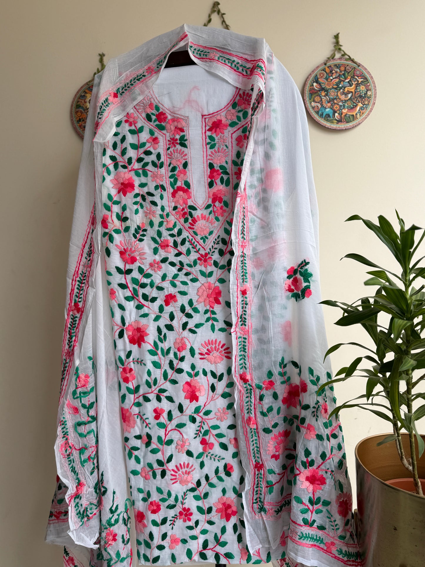 🌼 Bengal Handloom – Phulkari Pure Cotton Embroidered Suit Set