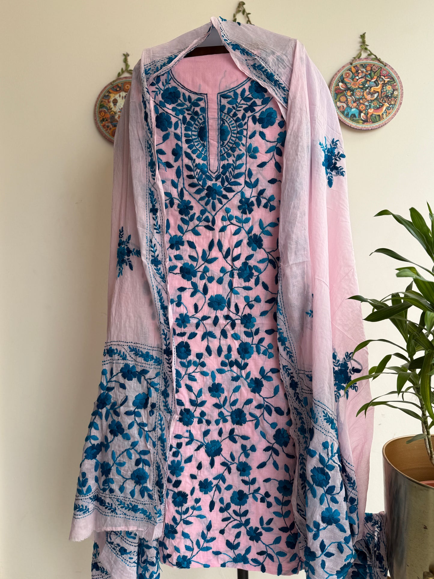 🌼 Bengal Handloom – Phulkari Pure Cotton Embroidered Suit Set