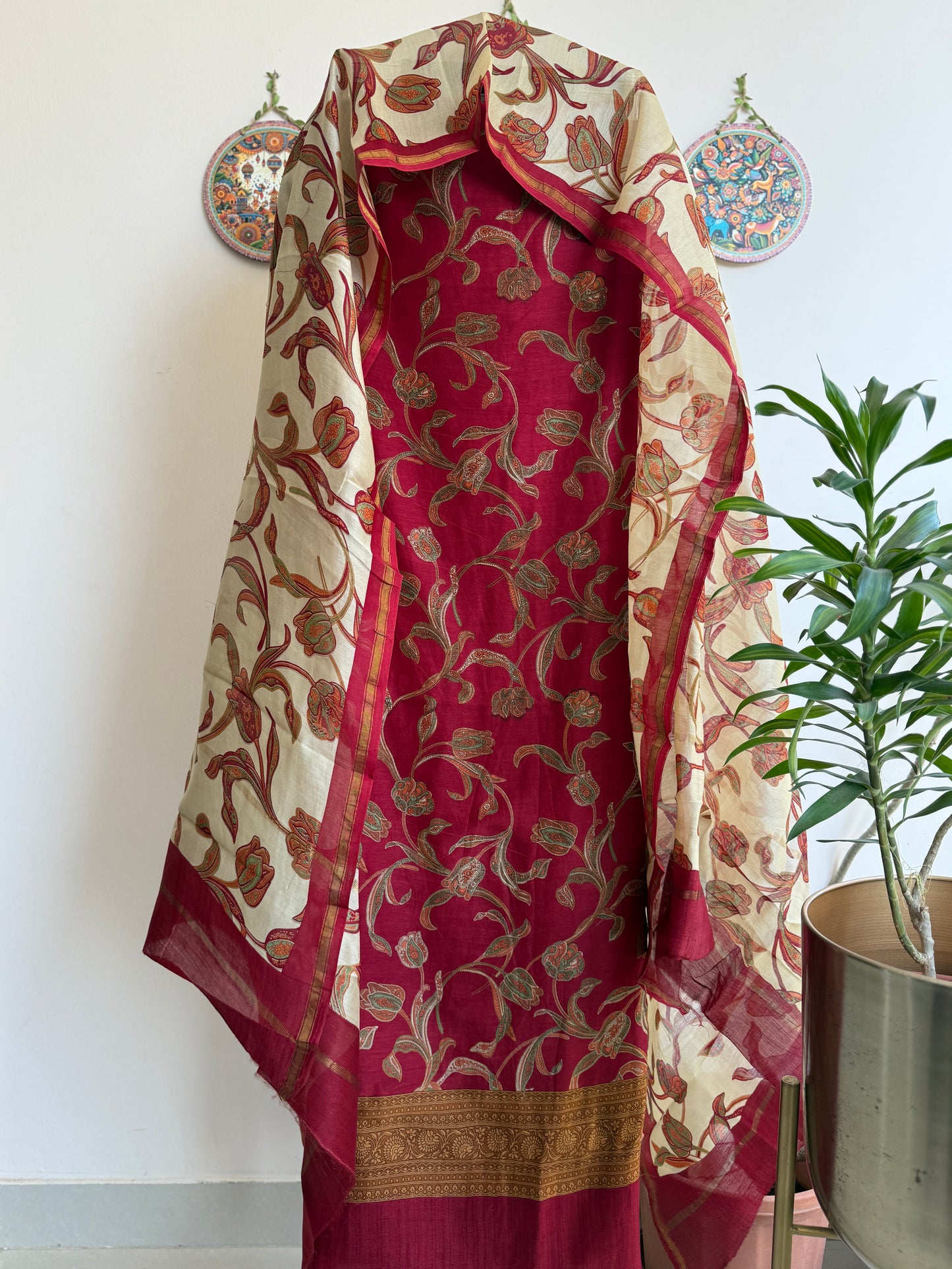 🌸 Pure Maheshwari Silk Floral Suit Set ✨