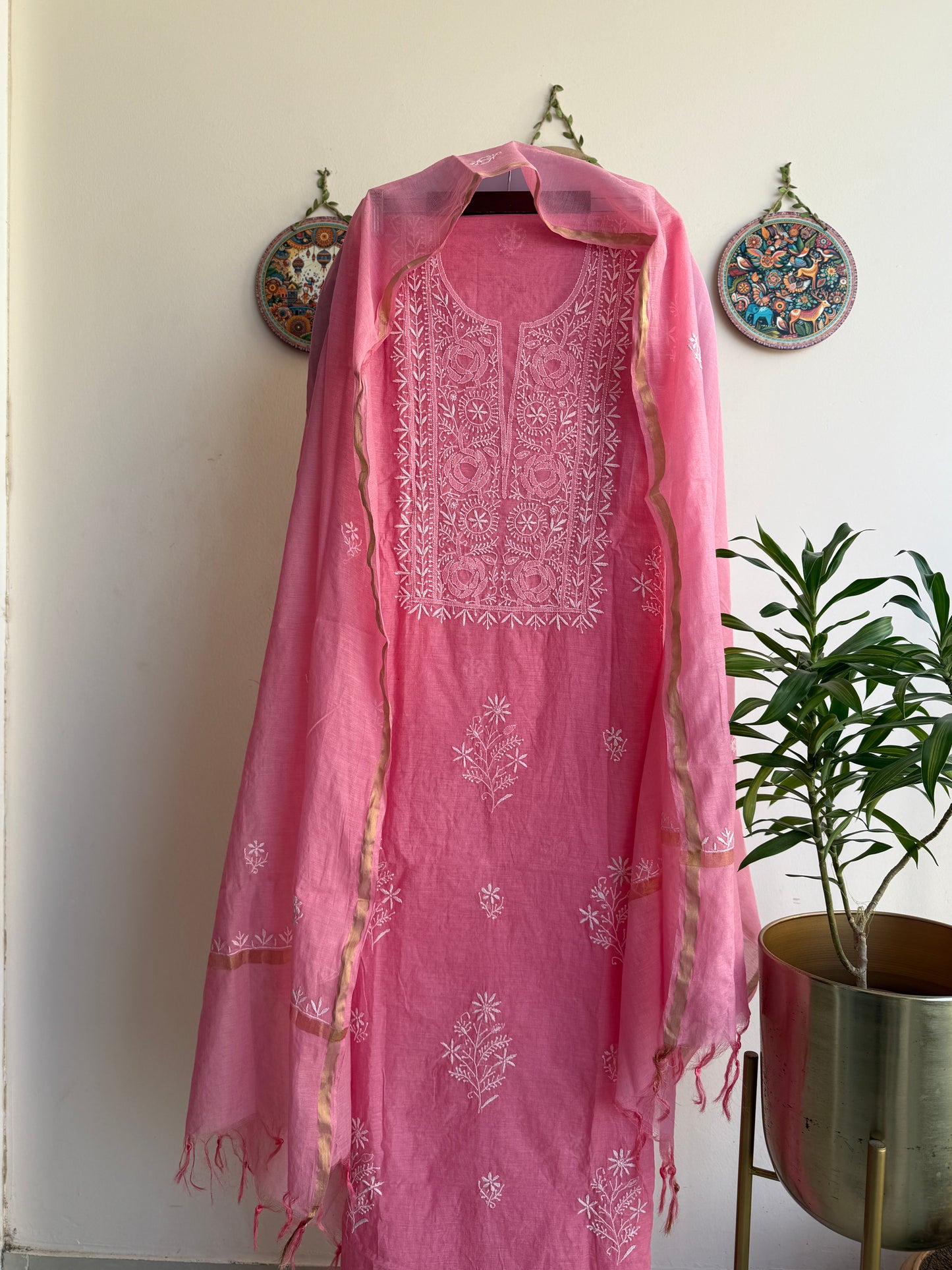 Lucknowi Chikankari Set – Pure Mul Chanderi Handcrafted Elegance