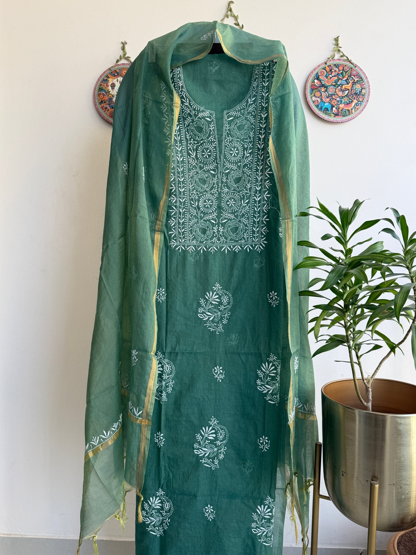 Lucknowi Chikankari Set – Pure Mul Chanderi Handcrafted Elegance