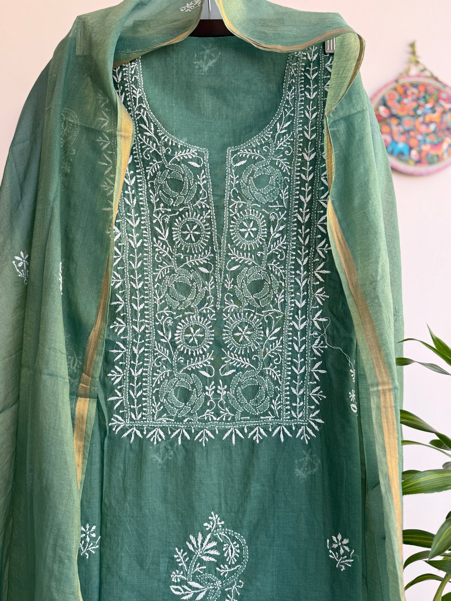 Lucknowi Chikankari Set – Pure Mul Chanderi Handcrafted Elegance