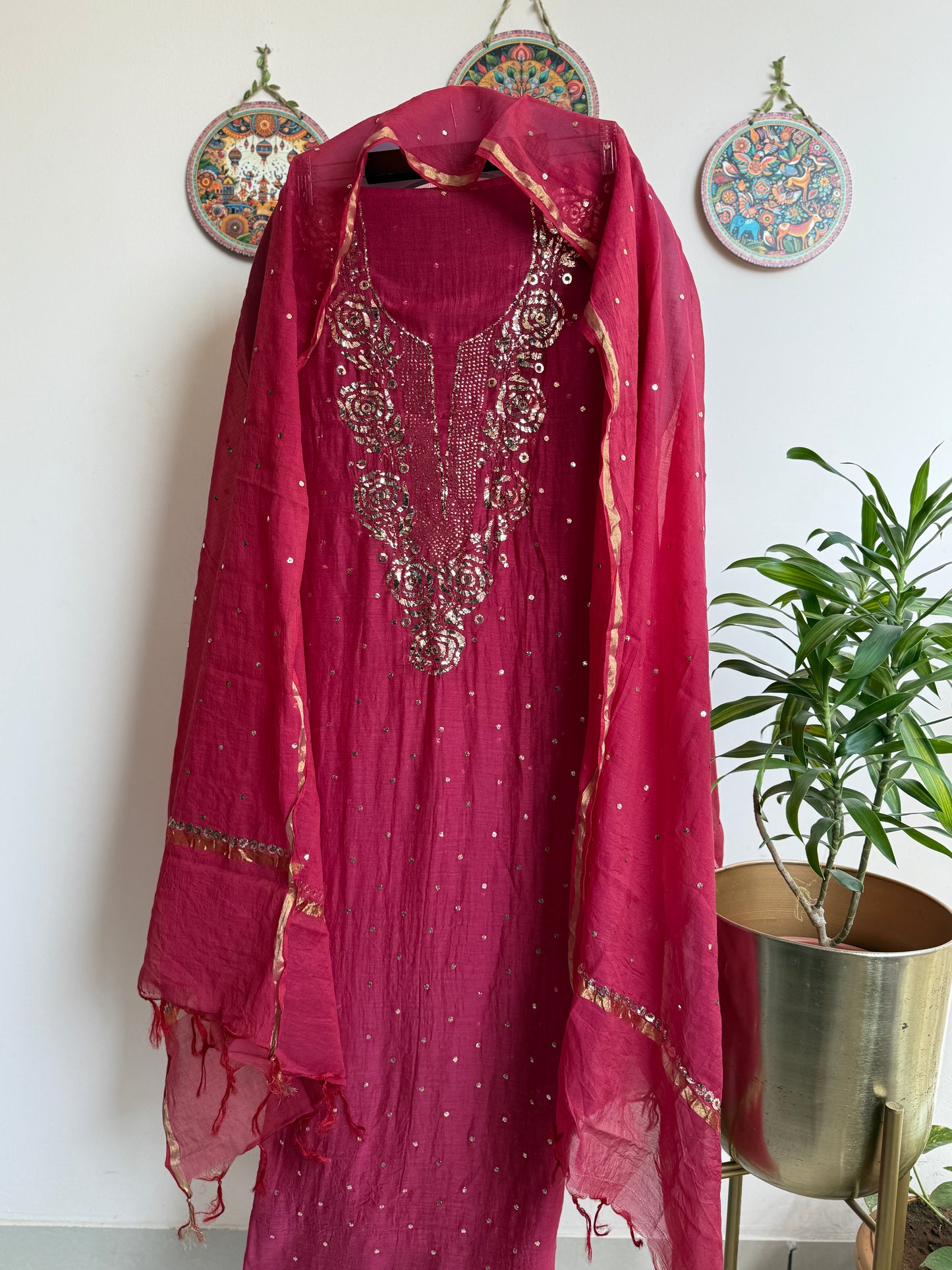 Lucknowi Chikankari in Mul Chanderi with add on Mukaish Work