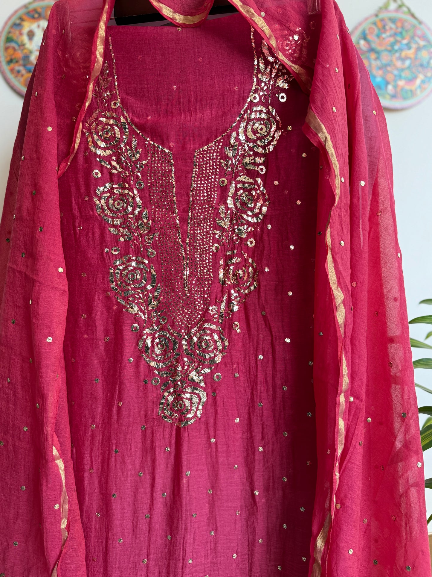 Lucknowi Chikankari in Mul Chanderi with add on Mukaish Work