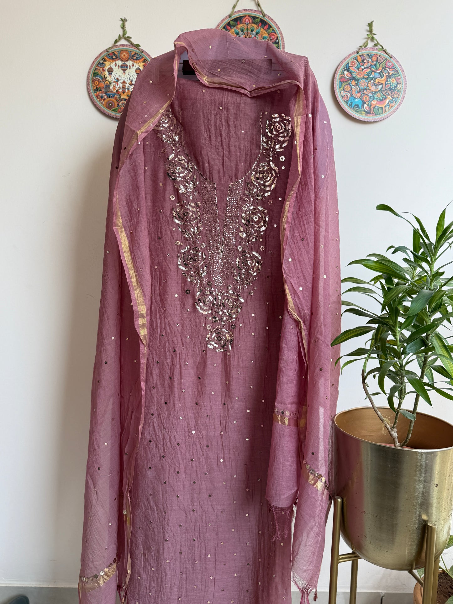 Lucknowi Chikankari in Mul Chanderi with add on Mukaish Work