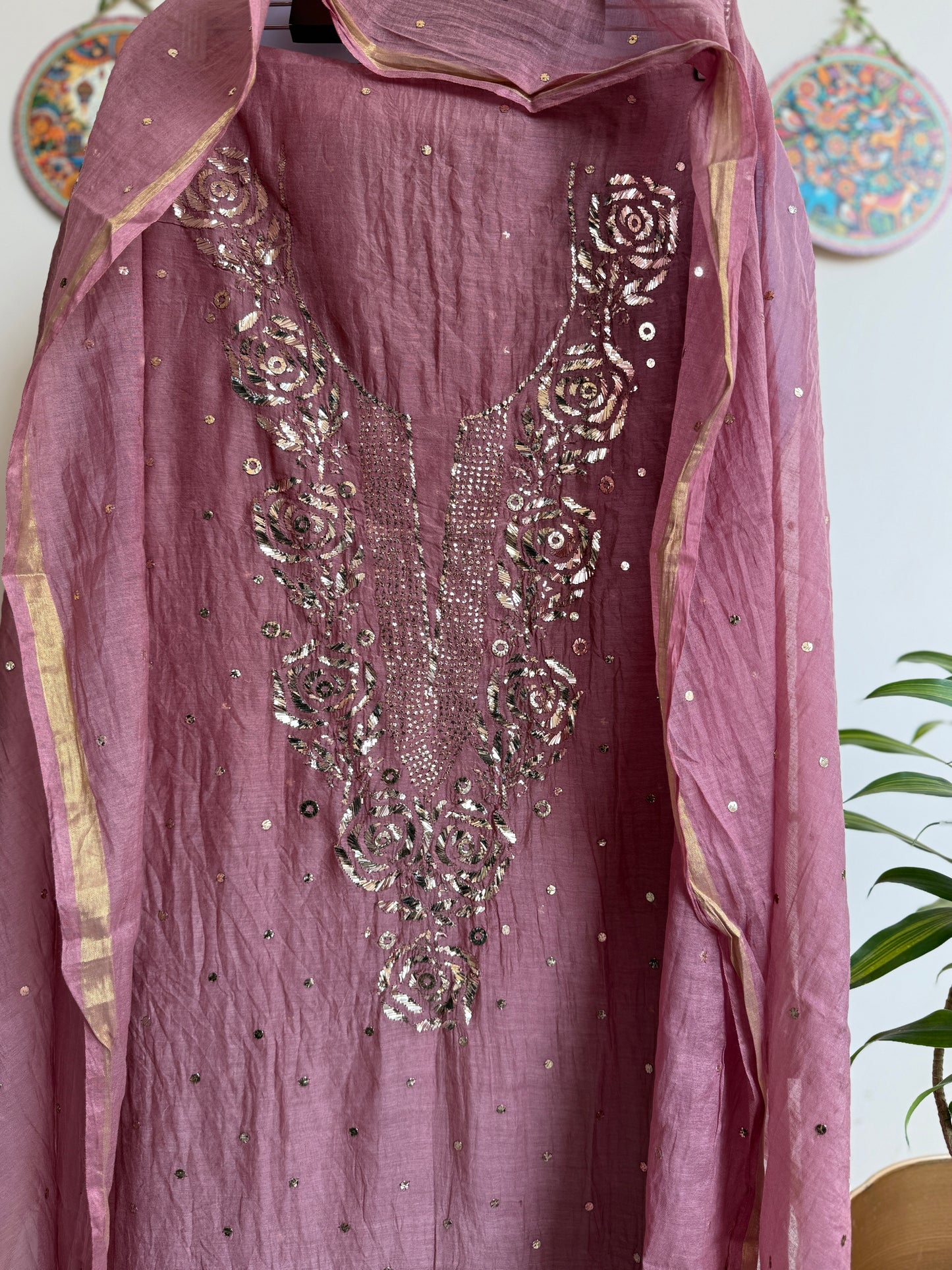 Lucknowi Chikankari in Mul Chanderi with add on Mukaish Work