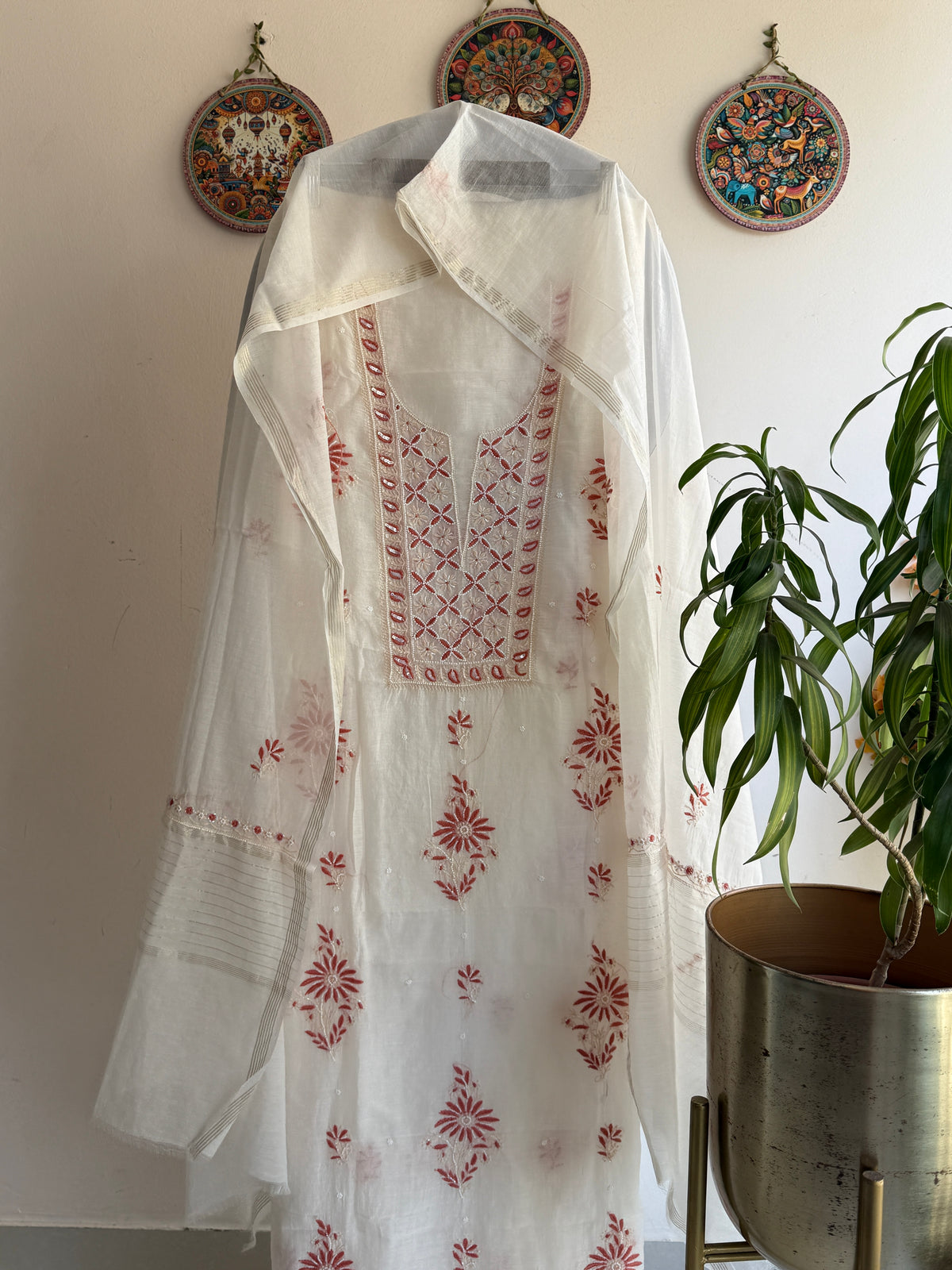 Lucknowi Chikankari Suit – Mul Chanderi with Boota, Pearl & Sequin Work