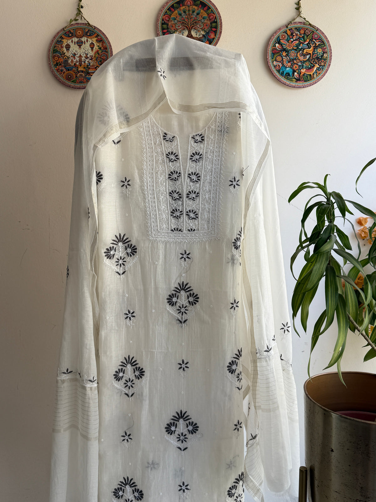 Lucknowi Chikankari Suit – Mul Chanderi with Boota, Pearl & Sequin Work