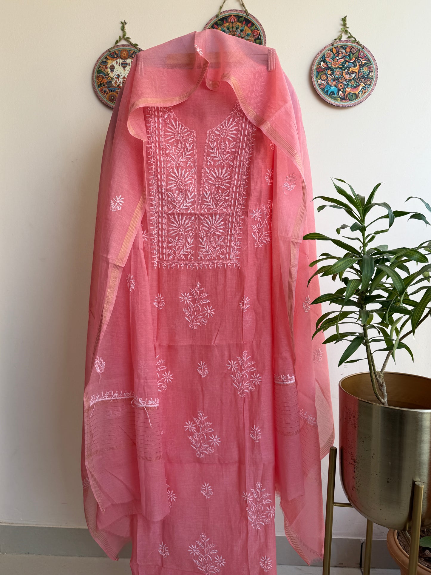 Lucknowi Chikankari Set – Pure Mul Chanderi Handcrafted Elegance