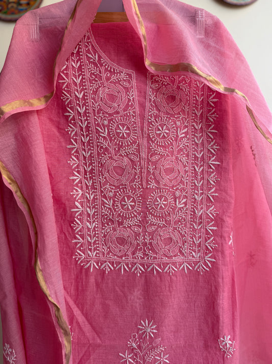 Lucknowi Chikankari Set – Pure Mul Chanderi Handcrafted Elegance