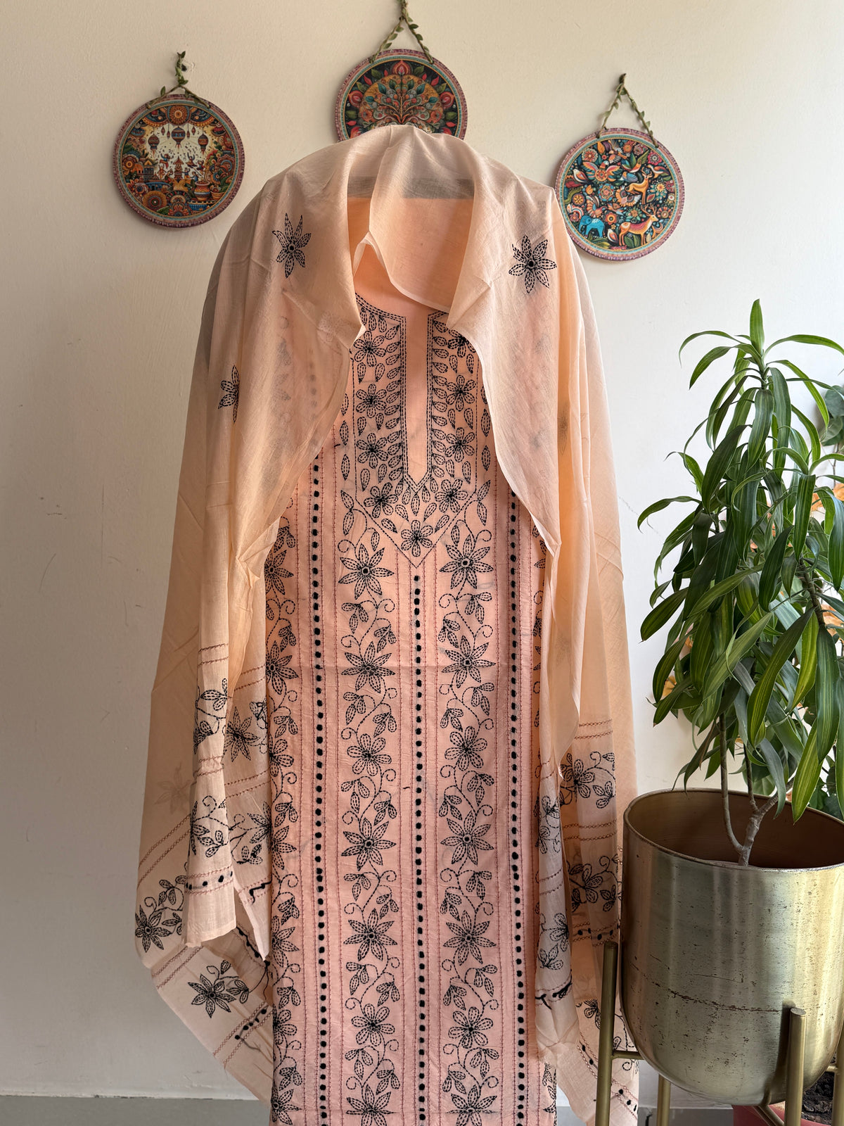 Bengal Handloom Kantha Stitch Pure Cotton Embroidered Suit Set