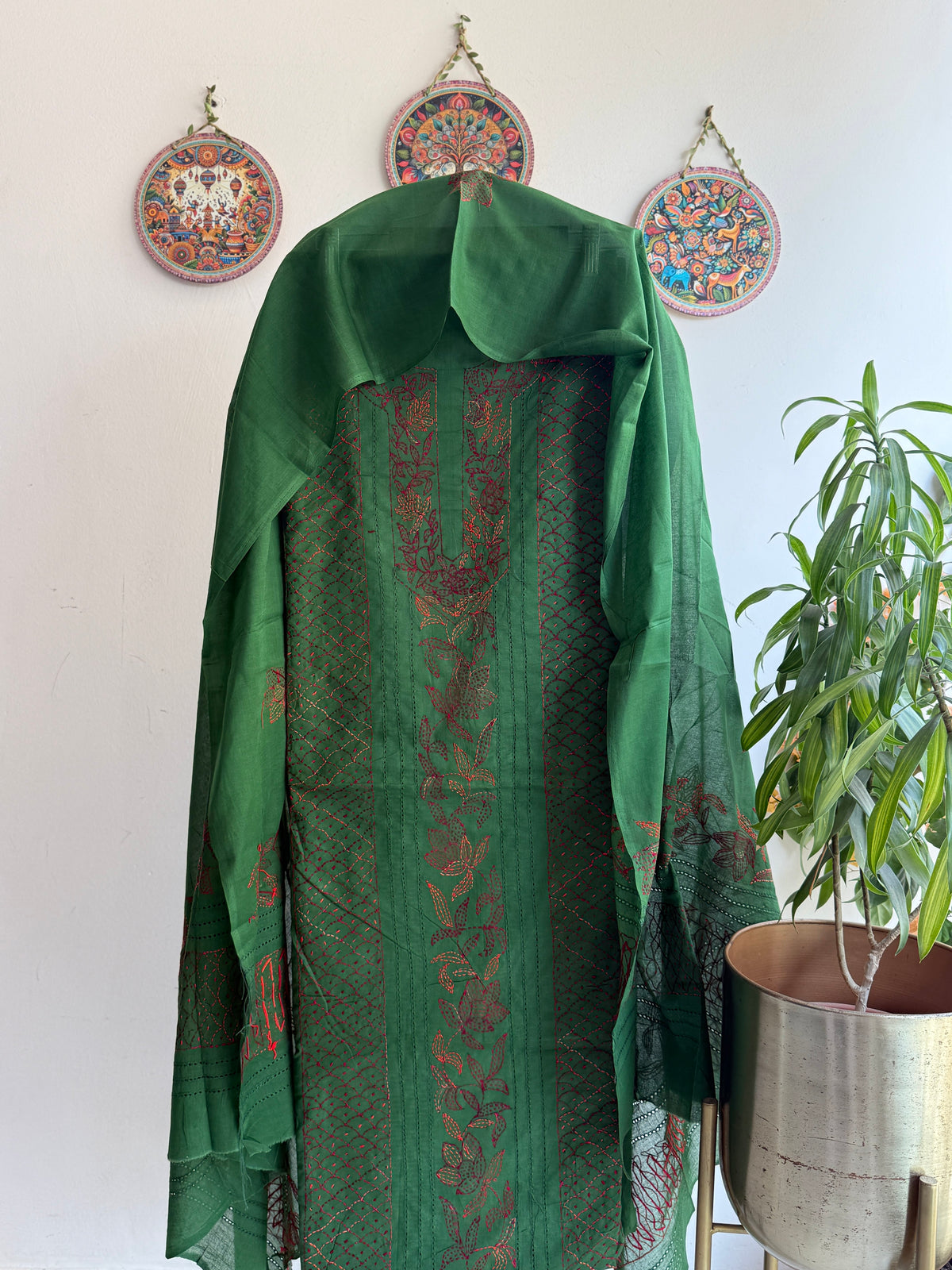 Bengal Handloom Kantha Stitch Pure Cotton Embroidered Suit Set