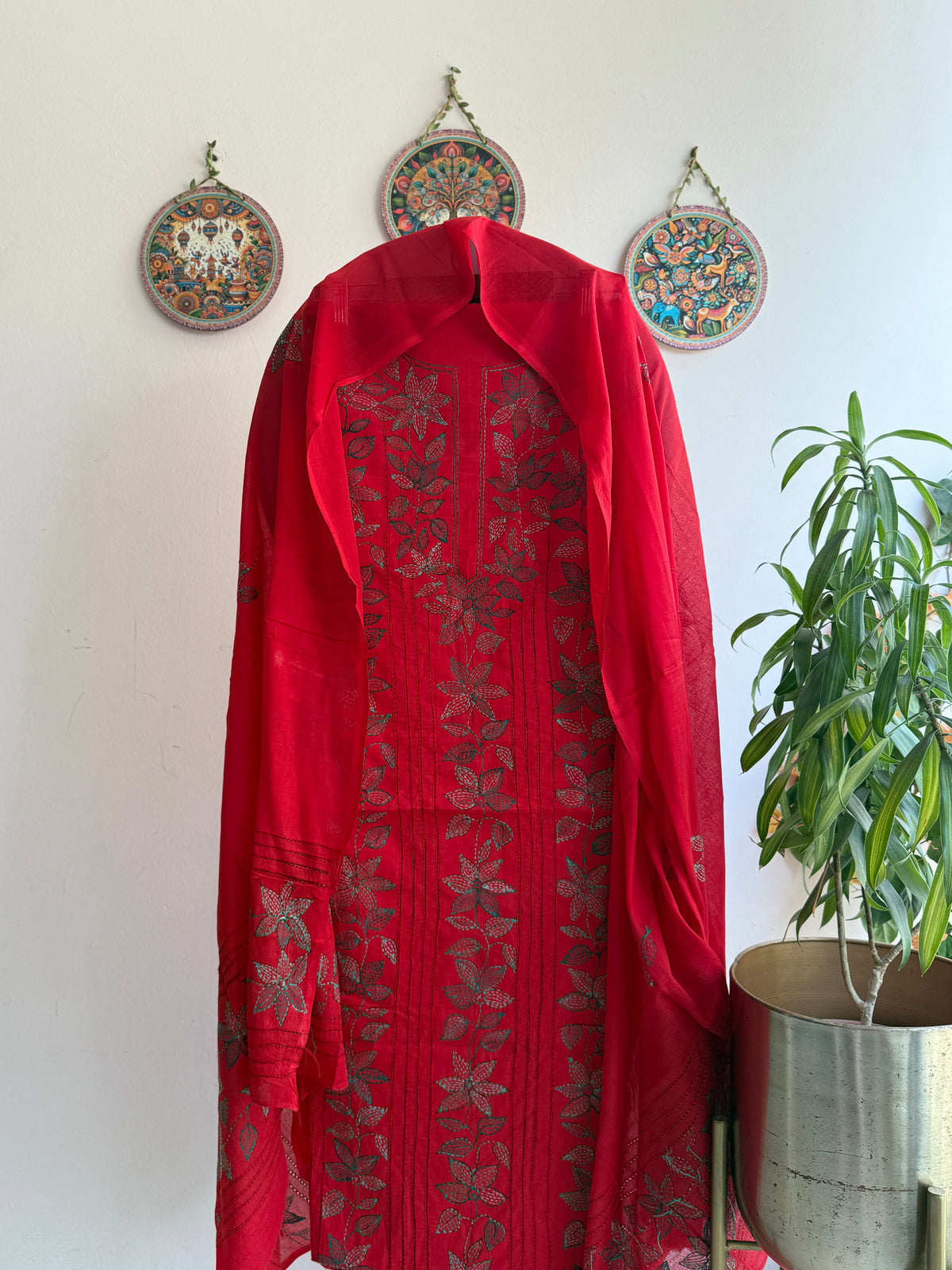 Bengal Handloom Kantha Stitch Pure Cotton Embroidered Suit Set