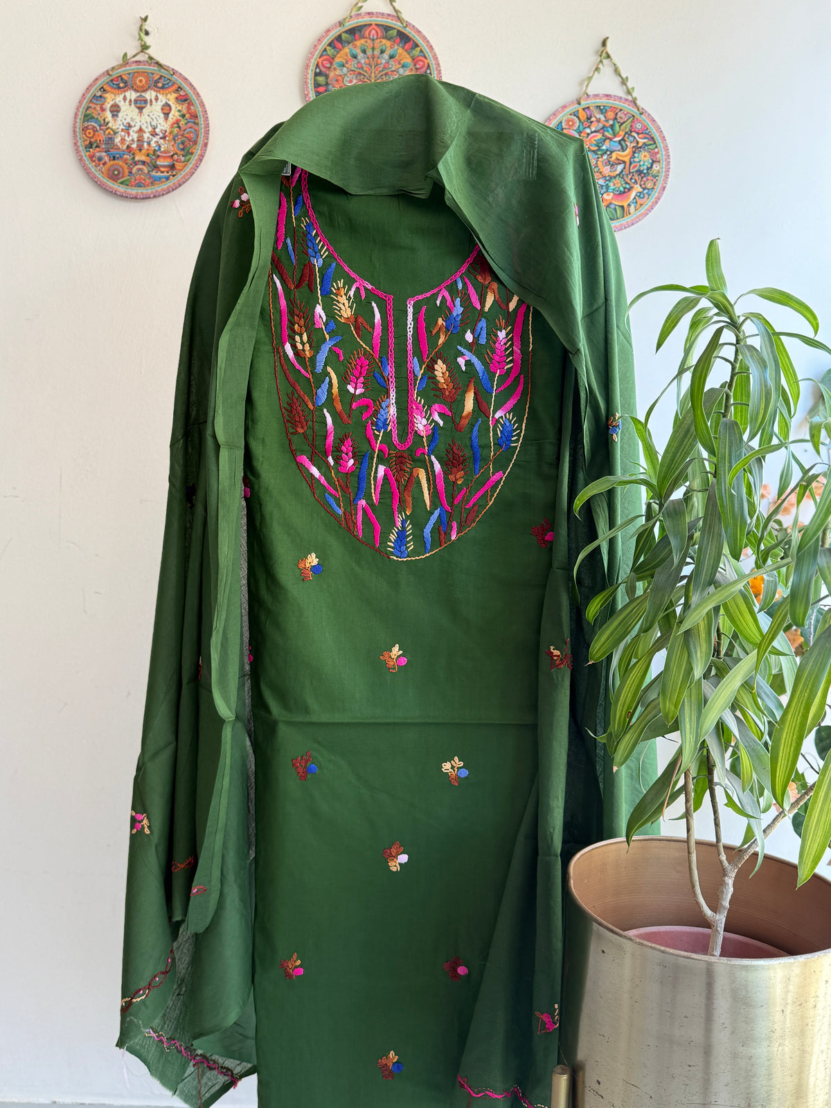 Bengal Handloom – Knot Work and Parsi Work Pure Cotton Embroidered Suit Set
