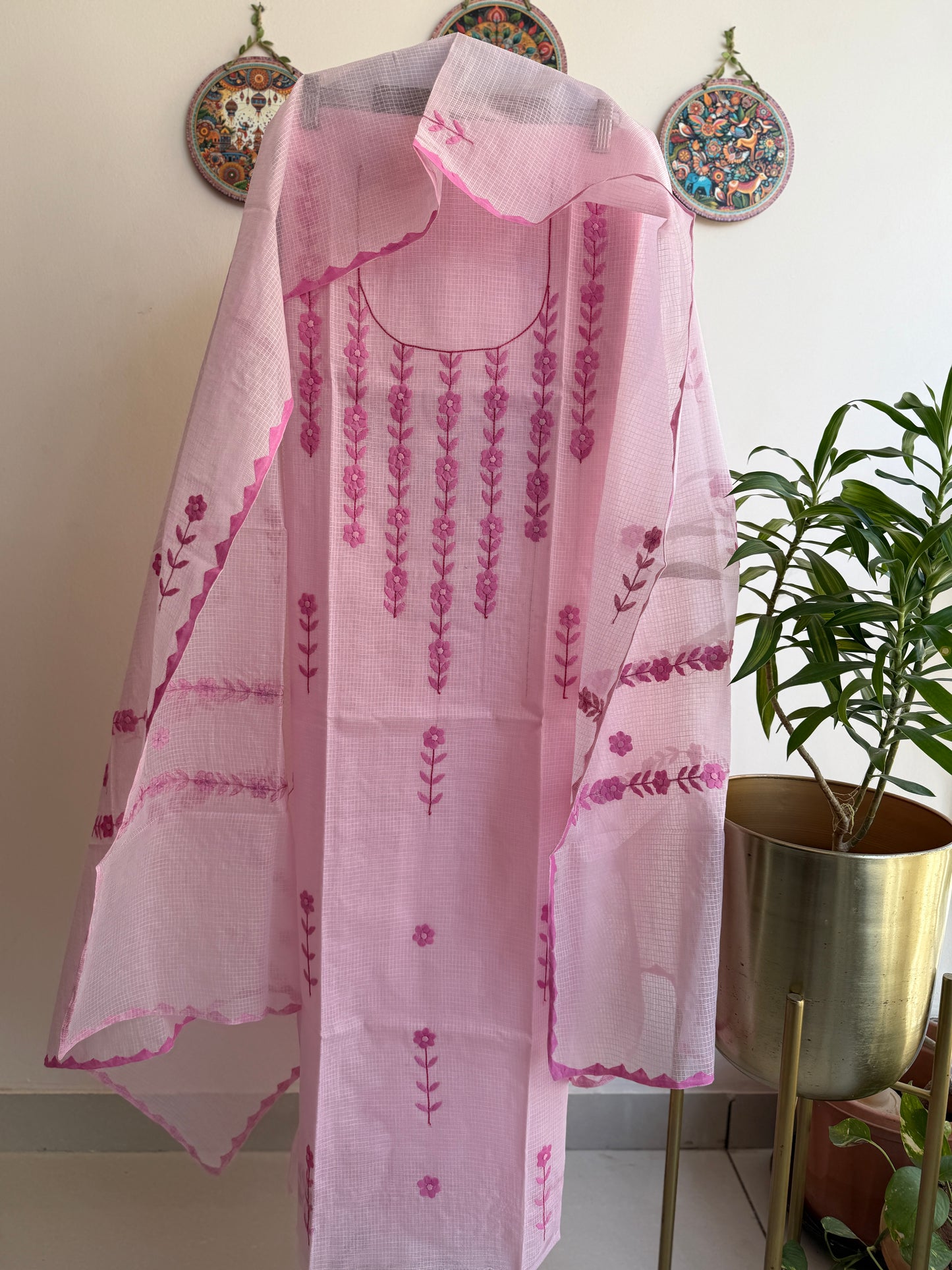 Aligarh's Tradional handcrfted Phoolpatti (applique)- Colored Base with Muliticolor Phoolpatti