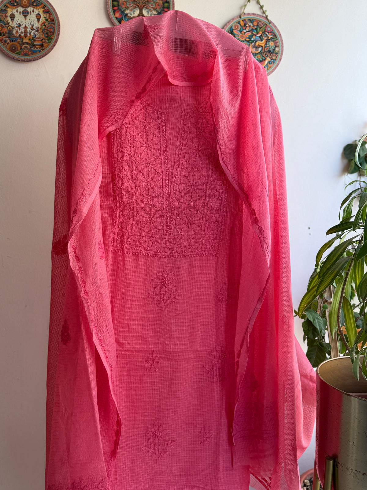 Lucknowi Chikankari Kota Doria Suit Set- Shadow Work
