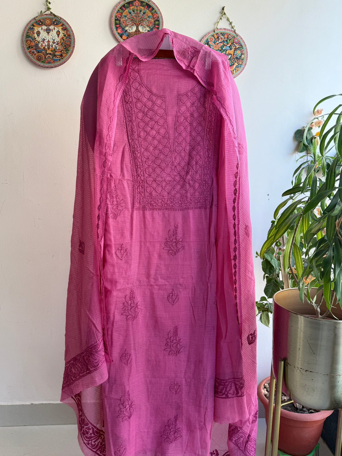 Lucknowi Chikankari Kota Doria Suit Set- Shadow Work