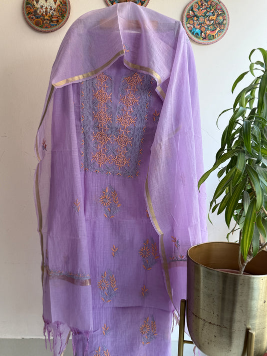 Lucknowi Chikankari Set – Pure Mul Chanderi Handcrafted Elegance