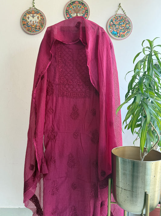 Lucknowi Chikankari Kota Doria Suit Set – Ghasspatti
