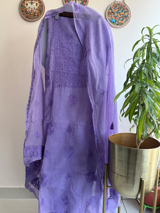 Lucknowi Chikankari Kota Doria Suit Set – Ghasspatti
