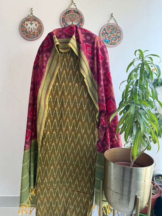 Pure Cotton Uzbek Ikat with Telia Rumal Double Ikkat Dupatta 3-Piece Suit Set