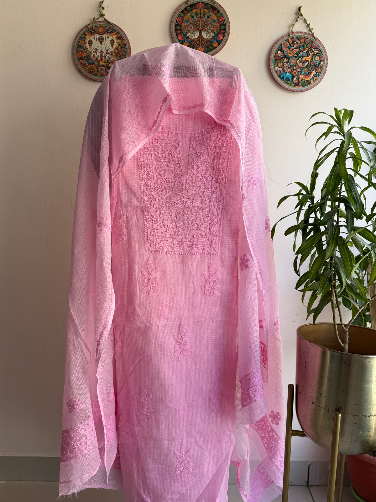 Lucknowi Chikankari Kota Doria Suit Set- Shadow Work