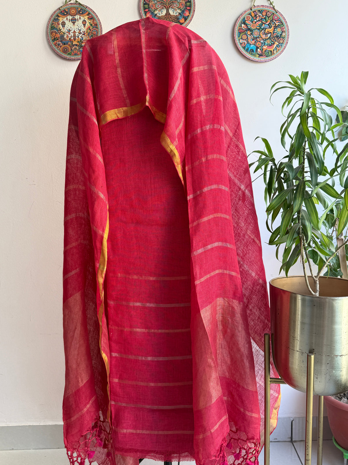 Pure Linen Jamdani Weaving Kurta & Dupatta Set