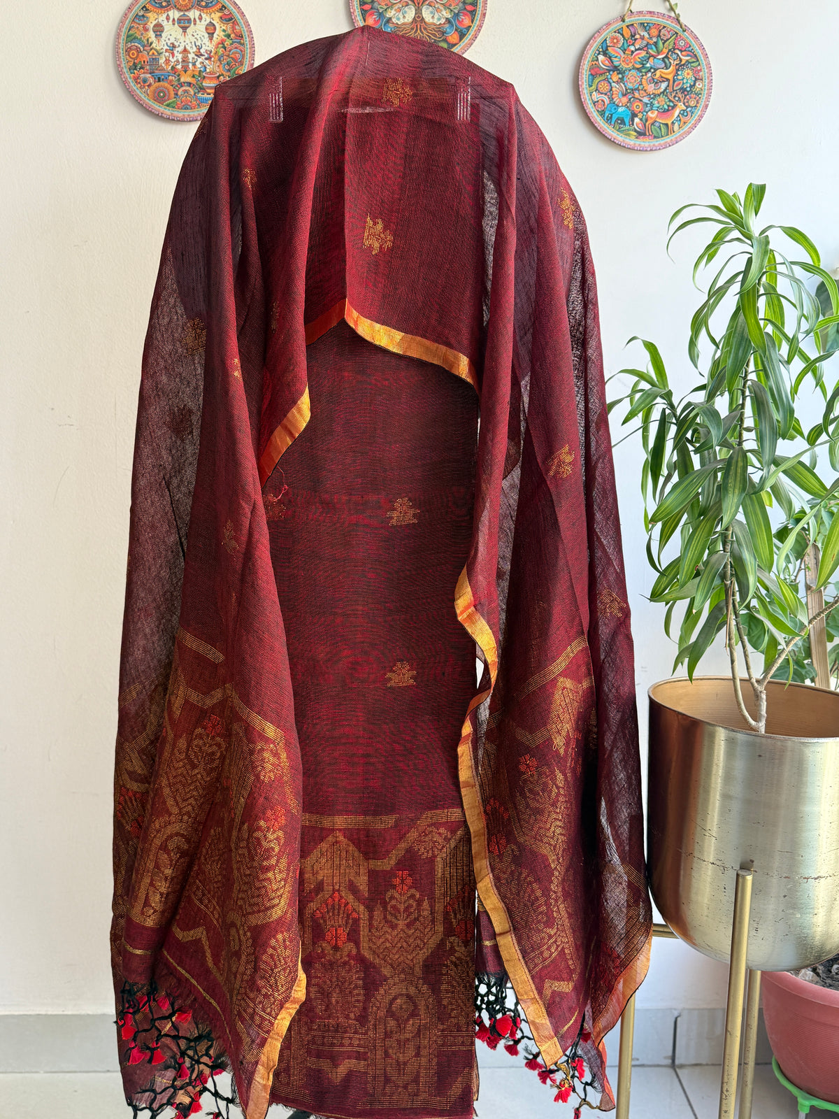 Pure Linen Jamdani Weaving Kurta & Dupatta Set