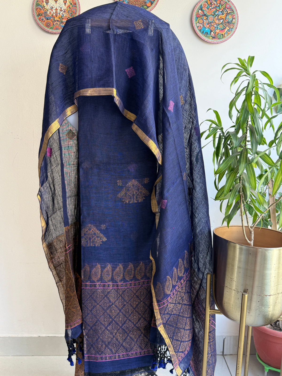 Pure Linen Jamdani Weaving Kurta & Dupatta Set