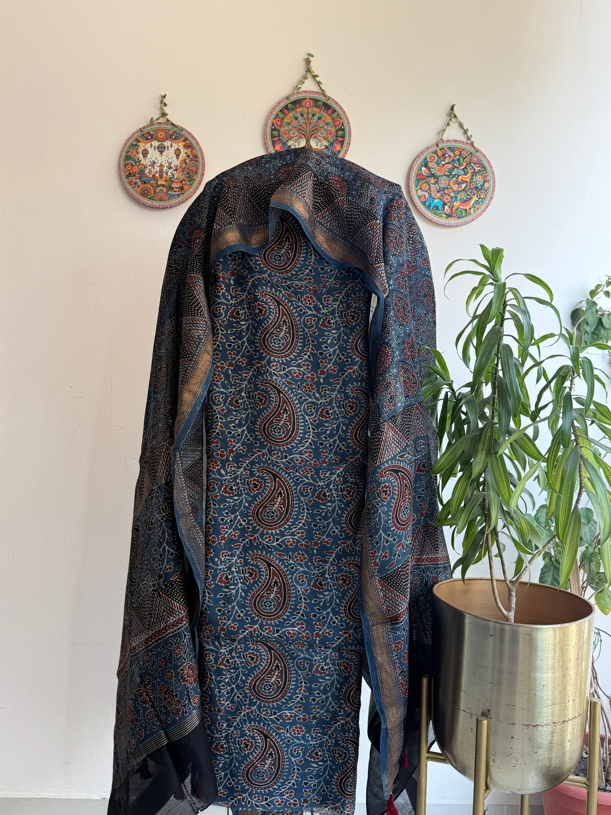 Pure Maheshwari Silk Ajrakh Handblock Printed Suit Set – 2 Piece