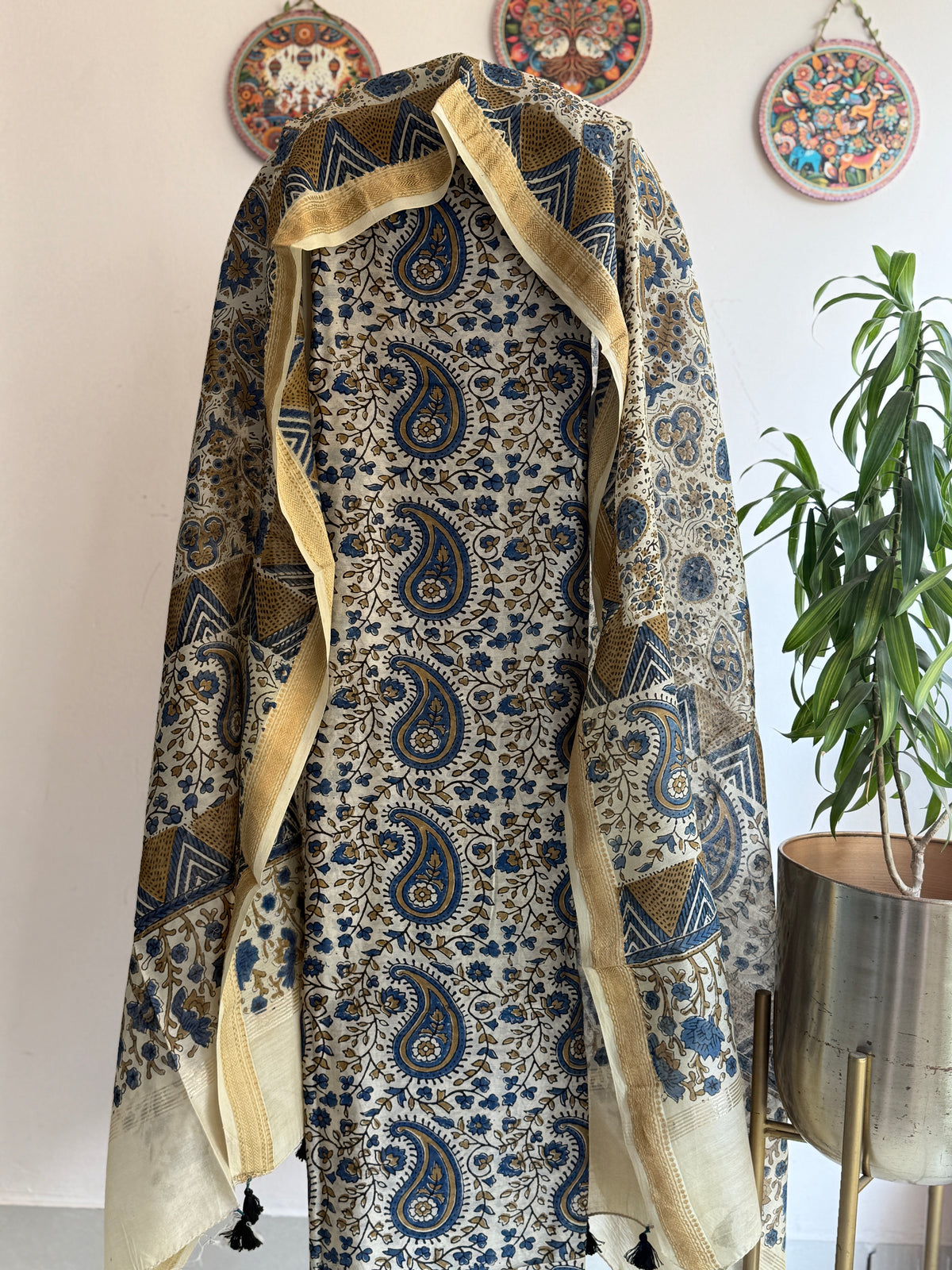 Pure Maheshwari Silk Ajrakh Handblock Printed Suit Set – 2 Piece